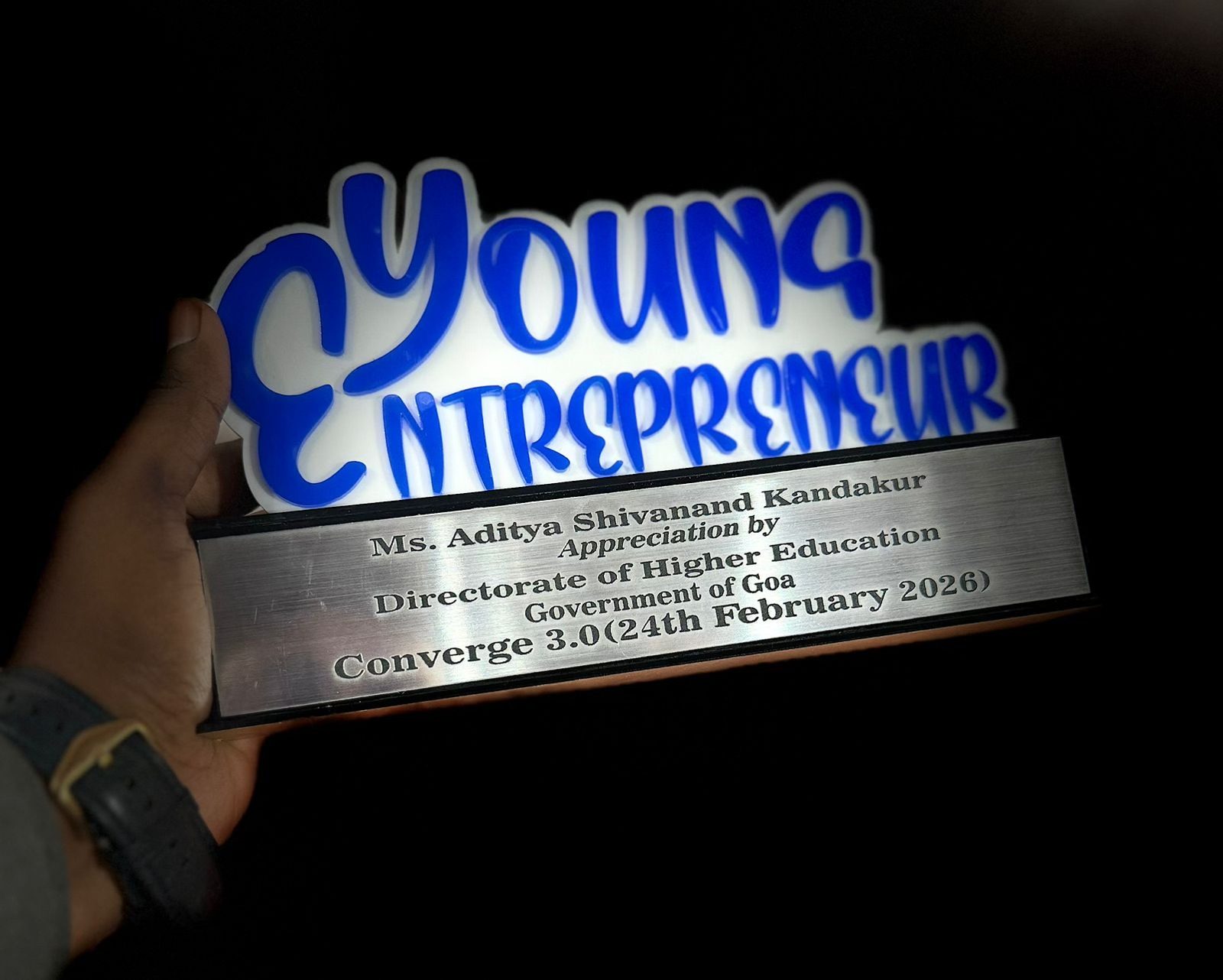 Young Entrepreneur Award — engraved trophy